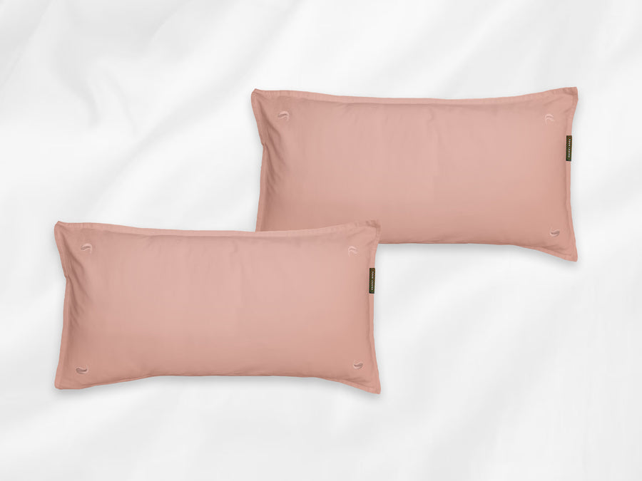 Bundala percale pillowcases set (pink with pink leaves) - Four Leaves