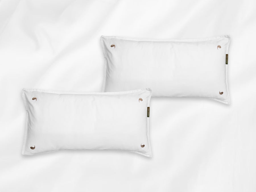 Bentota percale pillowcases set (white with beige leaves) - Four Leaves
