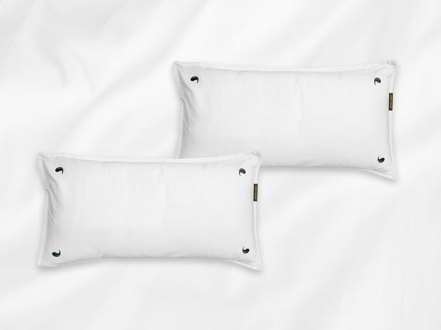 Kalundewa percale pillowcases set (white with dark green leaves) - Four Leaves