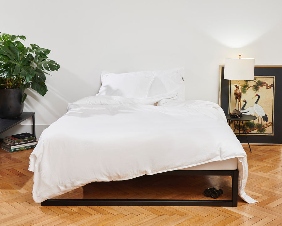Nayakakanda percale duvet cover set (white with white leaves) - Four Leaves