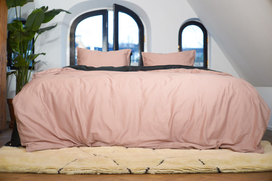 Bundala sateen pillowcases set (pink with pink leaves) - Four Leaves