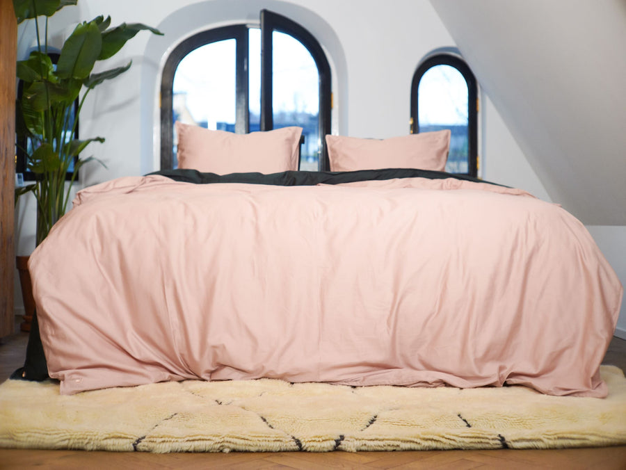 Bundala percale duvet cover set (pink with pink leaves) - Four Leaves