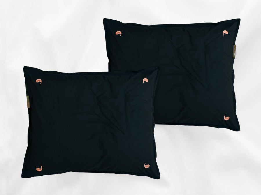 Namal Uyana percale pillowcases set (dark green with pink leaves) - Four Leaves