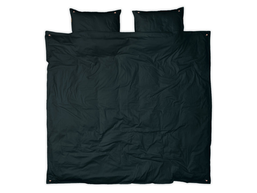 Namal Uyana sateen duvet cover set (dark green with pink leaves) - Four Leaves